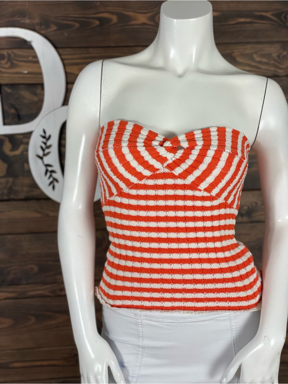 Forever 21 | Y2K Striped Orange‎ & White Strapless Knit Tube Top Twisted Front